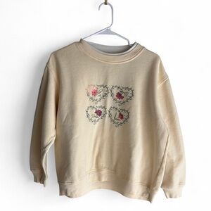 Vintage Butter Yellow Granny Sweatshirt Flowers and Vine Hearts